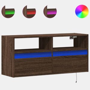 Móvel de parede p TV - Armário de TV luzes LED 100x31x45 cm carvalho castanho