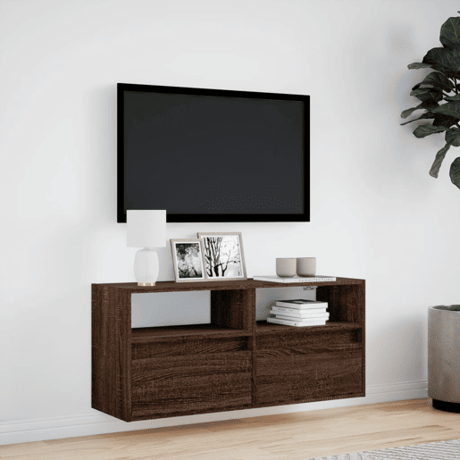 Móvel de parede p TV - Armário de TV luzes LED 100x31x45 cm carvalho castanho
