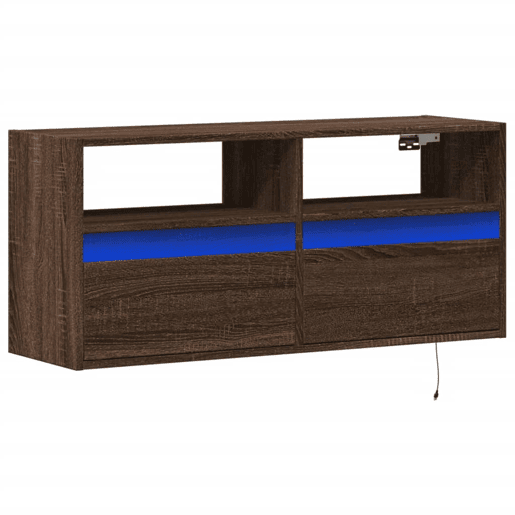 Móvel de parede p TV - Armário de TV luzes LED 100x31x45 cm carvalho castanho