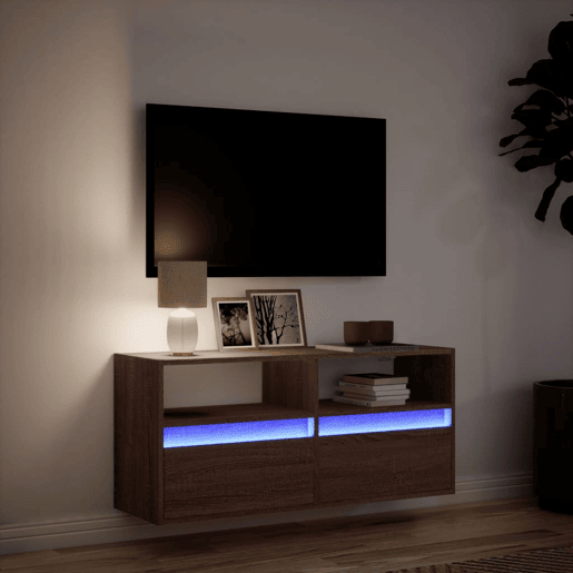 Móvel de parede p TV - Armário de TV luzes LED 100x31x45 cm carvalho castanho