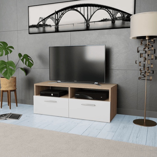 Móvel de TV - Modulo de TV - Armário de TV em aglomerado 95x35x36 cm carvalho e branco