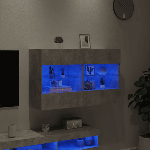 Móvel parede p TV - Armário TV c luzes LED 98,5x30x60,5 cm cinza cimento