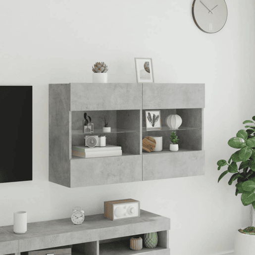 Móvel parede p TV - Armário TV c luzes LED 98,5x30x60,5 cm cinza cimento