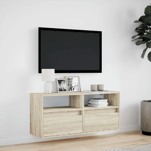 Móvel de parede p TV - Armário de TV c luzes LED 100x31x45 cm carvalho sonoma