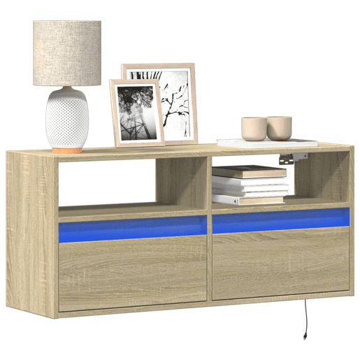 Móvel de parede p TV - Armário de TV c luzes LED 100x31x45 cm carvalho sonoma