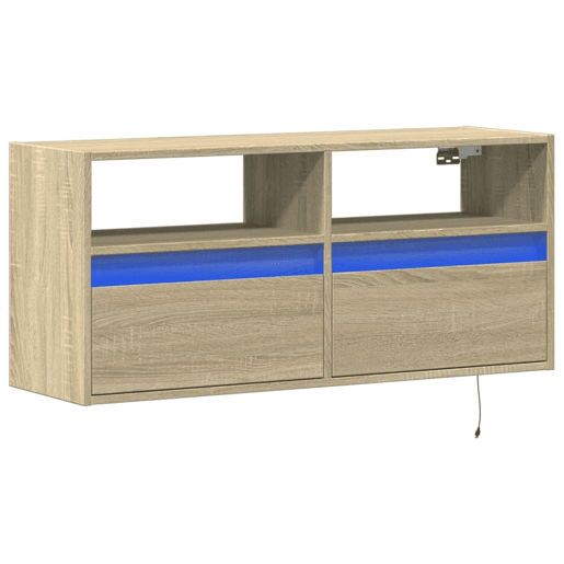 Móvel de parede p TV - Armário de TV c luzes LED 100x31x45 cm carvalho sonoma