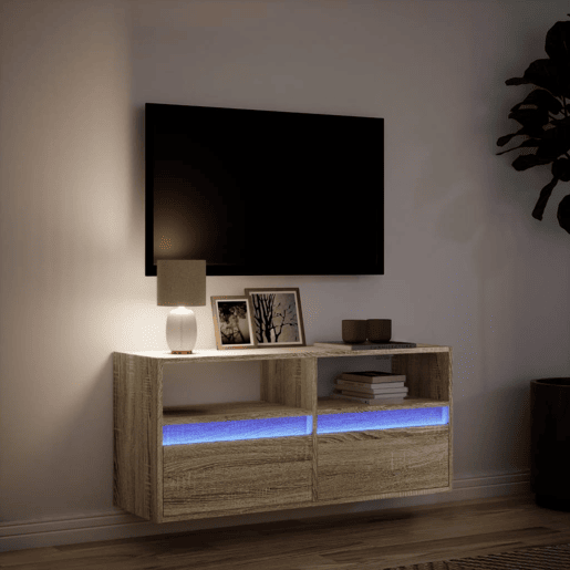 Móvel de parede p TV - Armário de TV c luzes LED 100x31x45 cm carvalho sonoma