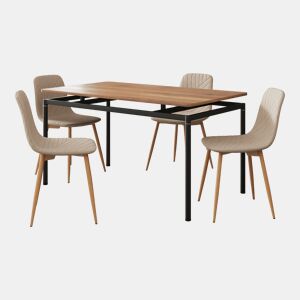 Conjunto de jantar Hemnes mesa com 4 cadeiras têxtil aço Castanho claro en.casa