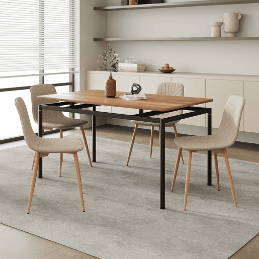 Conjunto de jantar Hemnes mesa com 4 cadeiras têxtil aço Castanho claro en.casa