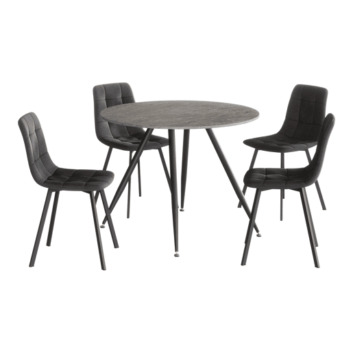 Conjunto de jantar Fitjar Mesa 75 x Ø100 cm com 4 cadeiras Aspeto de betão en.casa