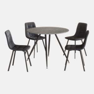 Conjunto de jantar Fitjar Mesa 75 x Ø100 cm com 4 cadeiras Aspeto de betão en.casa