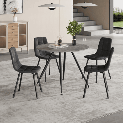 Conjunto de jantar Fitjar Mesa 75 x Ø100 cm com 4 cadeiras Aspeto de betão en.casa