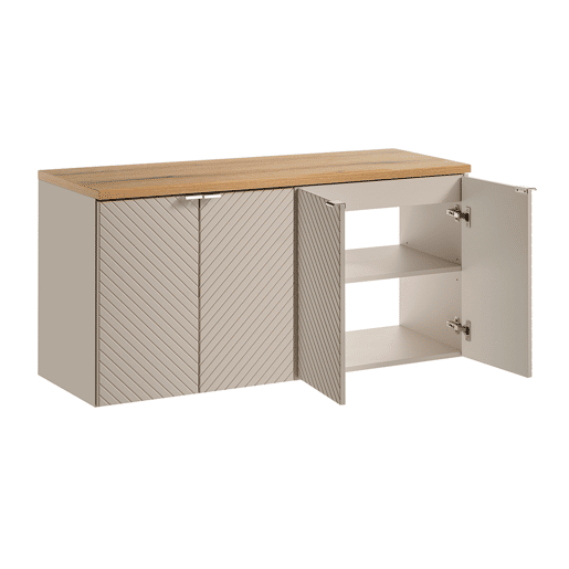 Conjunto móvel de lavatório duplo 120cm 4 portas espelhados LED coluna e 3 armários de parede Manoa Caxemira e Madeira