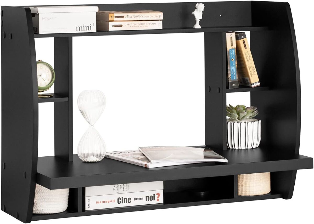 Sobuy mesa mural escritorio con estante integrado 82x39x60cm negro fwt18-sch