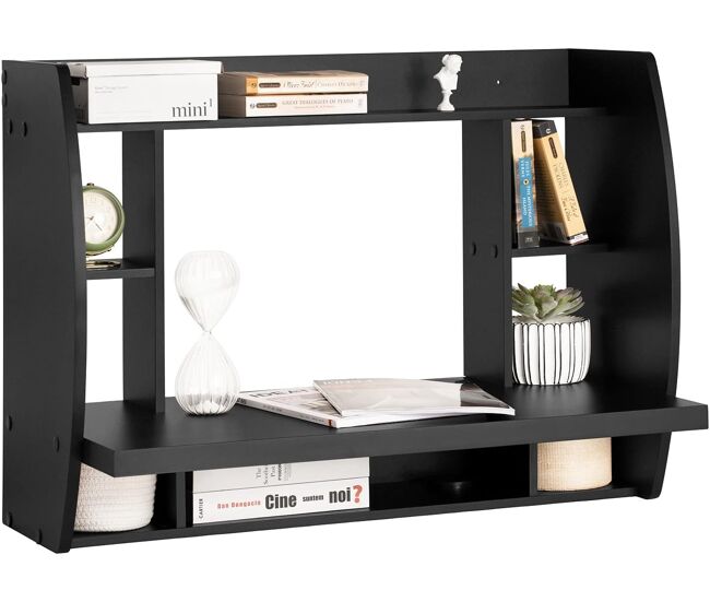 Sobuy mesa mural escritorio con estante integrado 82x39x60cm negro fwt18-sch