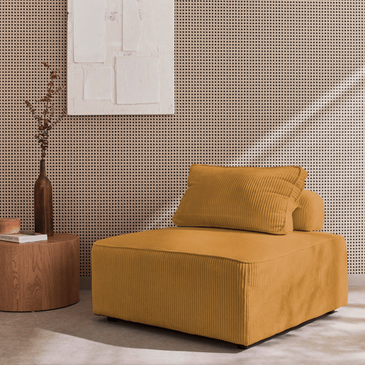 Módulo para sofá modular de veludo canelado, 1 lugar, Lao, Mostarda, 90x90x40 cm