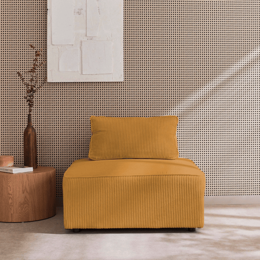Módulo para sofá modular de veludo canelado, 1 lugar, Lao, Mostarda, 90x90x40 cm