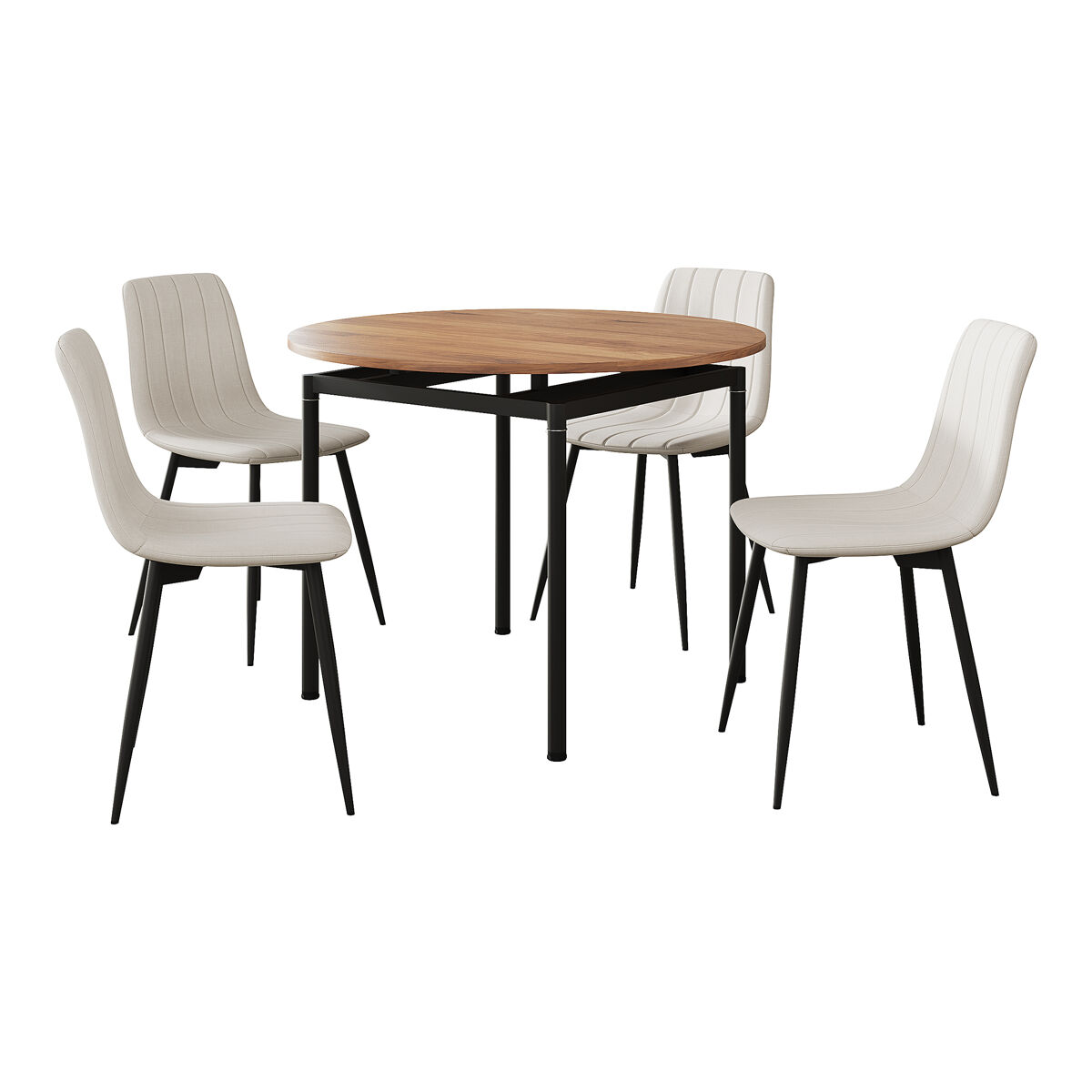 Juego de comedor hemnes mesa redonda con 4 sillas - beige [en.casa]