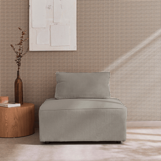 Módulo para sofá modular de veludo canelado, 1 lugar, Lao, Cinza Claro, 90x90x40 cm