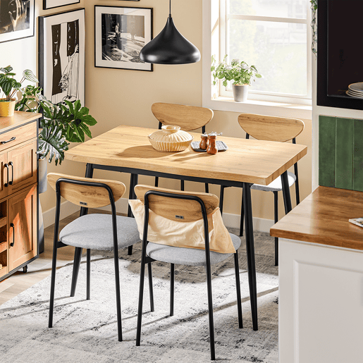 SoBuy Conjunto de Mesa de Jantar 110x70x76cm com 4 Cadeiras MDF e Aço Preto OGT52-N