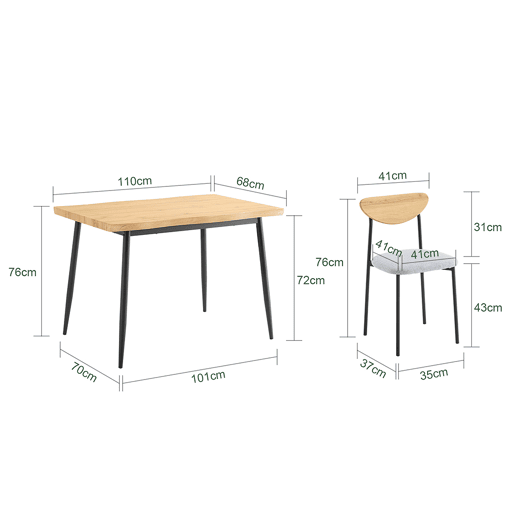 SoBuy Conjunto de Mesa de Jantar 110x70x76cm com 4 Cadeiras MDF e Aço Preto OGT52-N