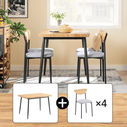 SoBuy Conjunto de Mesa de Jantar 110x70x76cm com 4 Cadeiras MDF e Aço Preto OGT52-N