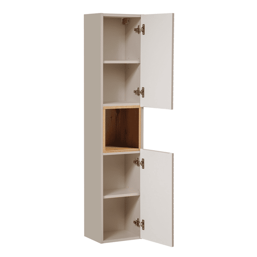 Conjunto móvel de lavatório duplo 120cm 4 portas espelhados LED e coluna Manoa Caxemira e Madeira