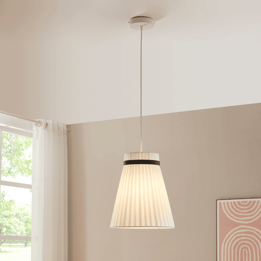 Candeeiro suspenso Broughton E27 abajur em tecido branco e aro preto lux.pro Candeeiro suspenso Broughton E27 abajur em tecido branco e aro preto lux.pro