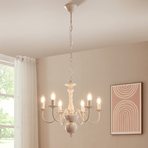 Lustre Berkeley 6 luzes E14 metal vintage branco lux.pro