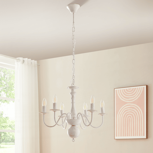 Lustre Berkeley 6 luzes E14 metal vintage branco lux.pro