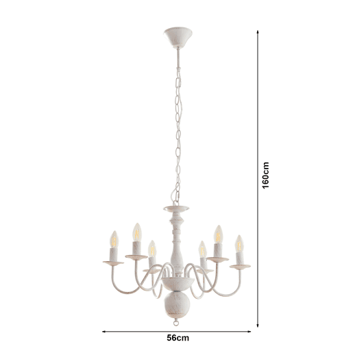 Lustre Berkeley 6 luzes E14 metal vintage branco lux.pro
