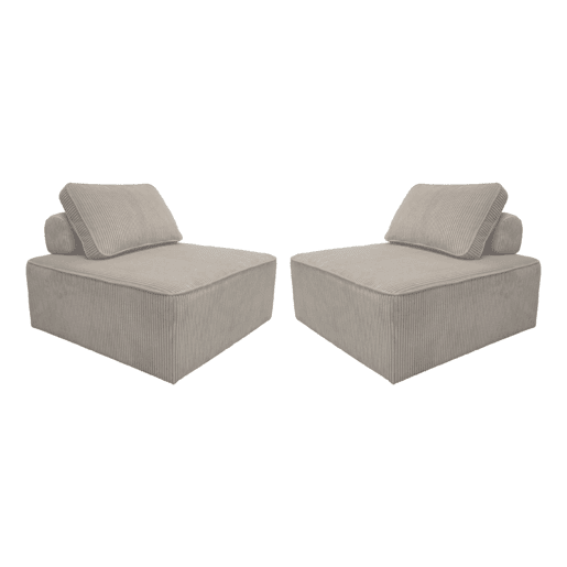 Poltrona para sofá modular de veludo cotelê, conjunto de 2, Lao, Cinza claro, 90x90x40 cm