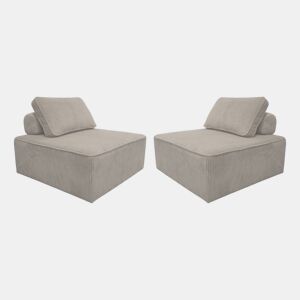 Poltrona para sofá modular de veludo cotelê, conjunto de 2, Lao, Cinza claro, 90x90x40 cm