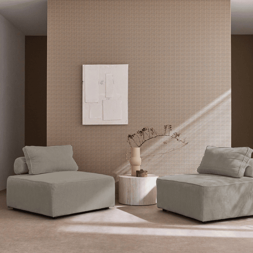 Poltrona para sofá modular de veludo cotelê, conjunto de 2, Lao, Cinza claro, 90x90x40 cm