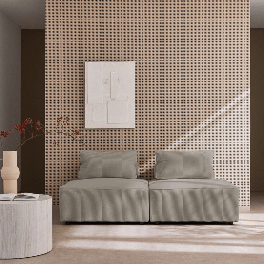 Poltrona para sofá modular de veludo cotelê, conjunto de 2, Lao, Cinza claro, 90x90x40 cm