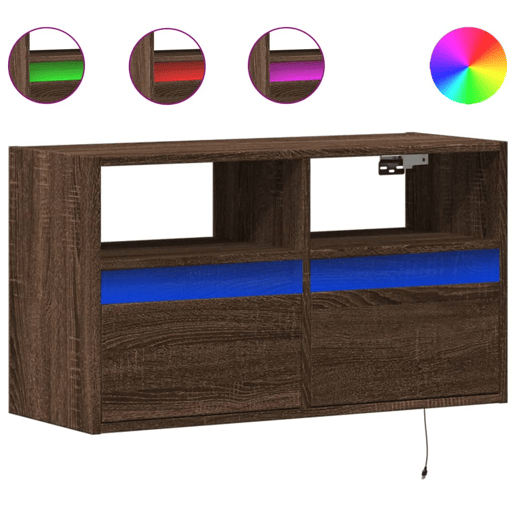 Móvel de parede p TV - Armário de TV c luzes LED 80x31x45cm carvalho castanho