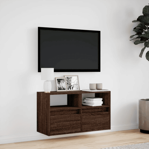 Móvel de parede p TV - Armário de TV c luzes LED 80x31x45cm carvalho castanho