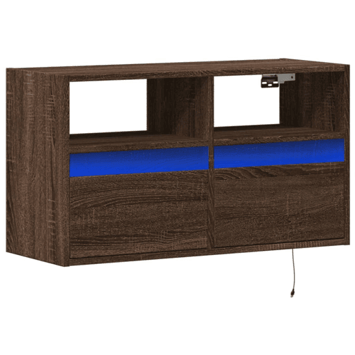 Móvel de parede p TV - Armário de TV c luzes LED 80x31x45cm carvalho castanho