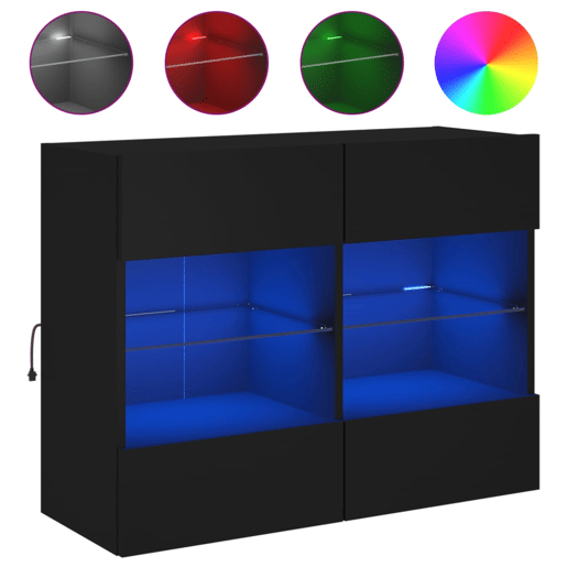 Móvel de parede para TV - Armário de TV com luzes LED 78,5x30x60,5 cm preto