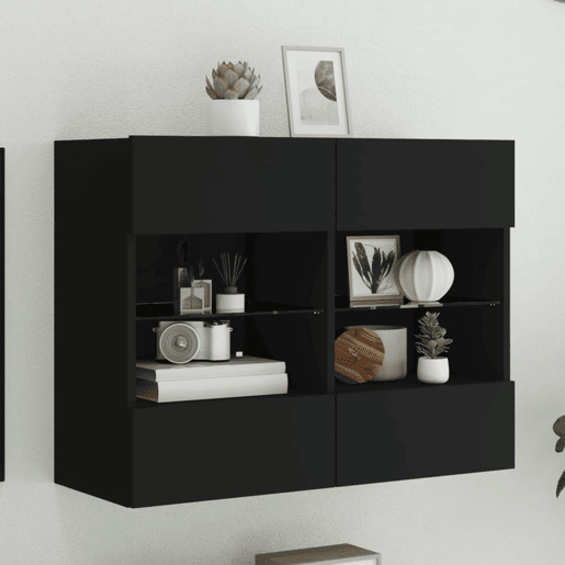 Móvel de parede para TV - Armário de TV com luzes LED 78,5x30x60,5 cm preto