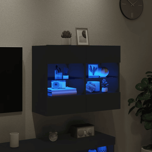 Móvel de parede para TV - Armário de TV com luzes LED 78,5x30x60,5 cm preto