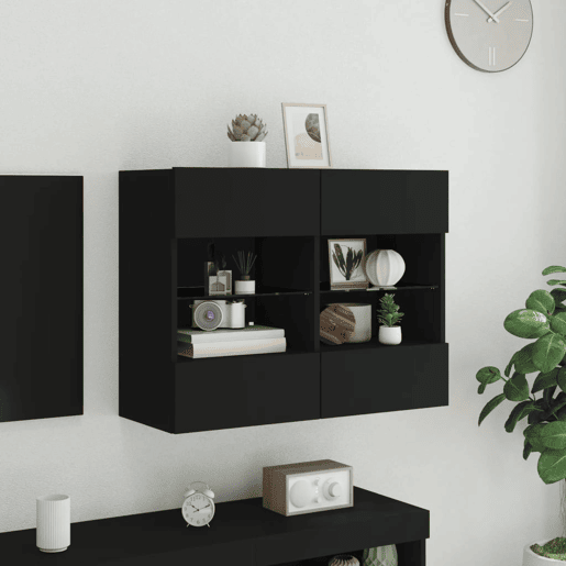 Móvel de parede para TV - Armário de TV com luzes LED 78,5x30x60,5 cm preto