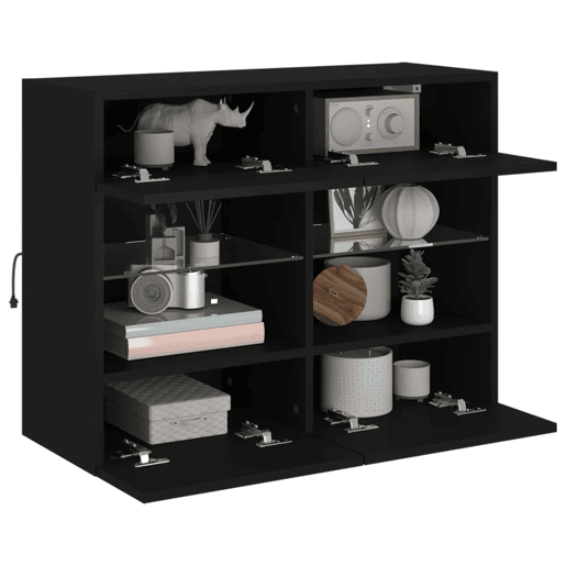 Móvel de parede para TV - Armário de TV com luzes LED 78,5x30x60,5 cm preto