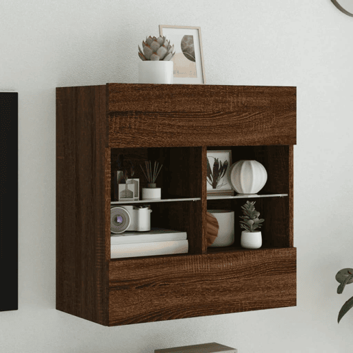 Móvel parede p TV - Armário TV luzes LED 58,5x30x60,5 cm carvalho castanho