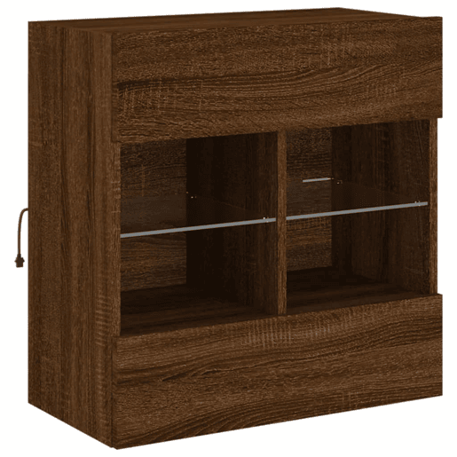 Móvel parede p TV - Armário TV luzes LED 58,5x30x60,5 cm carvalho castanho