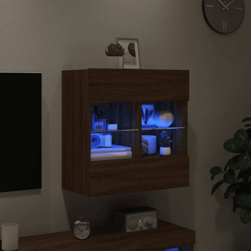 Móvel parede p TV - Armário TV luzes LED 58,5x30x60,5 cm carvalho castanho