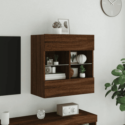 Móvel parede p TV - Armário TV luzes LED 58,5x30x60,5 cm carvalho castanho