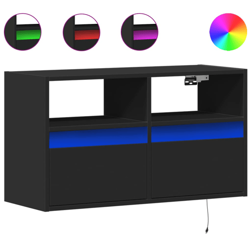 Móvel de parede para TV - Armário de TV com luzes LED 80x31x45 cm preto