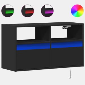 Móvel de parede para TV - Armário de TV com luzes LED 80x31x45 cm preto