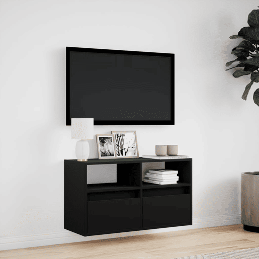Móvel de parede para TV - Armário de TV com luzes LED 80x31x45 cm preto